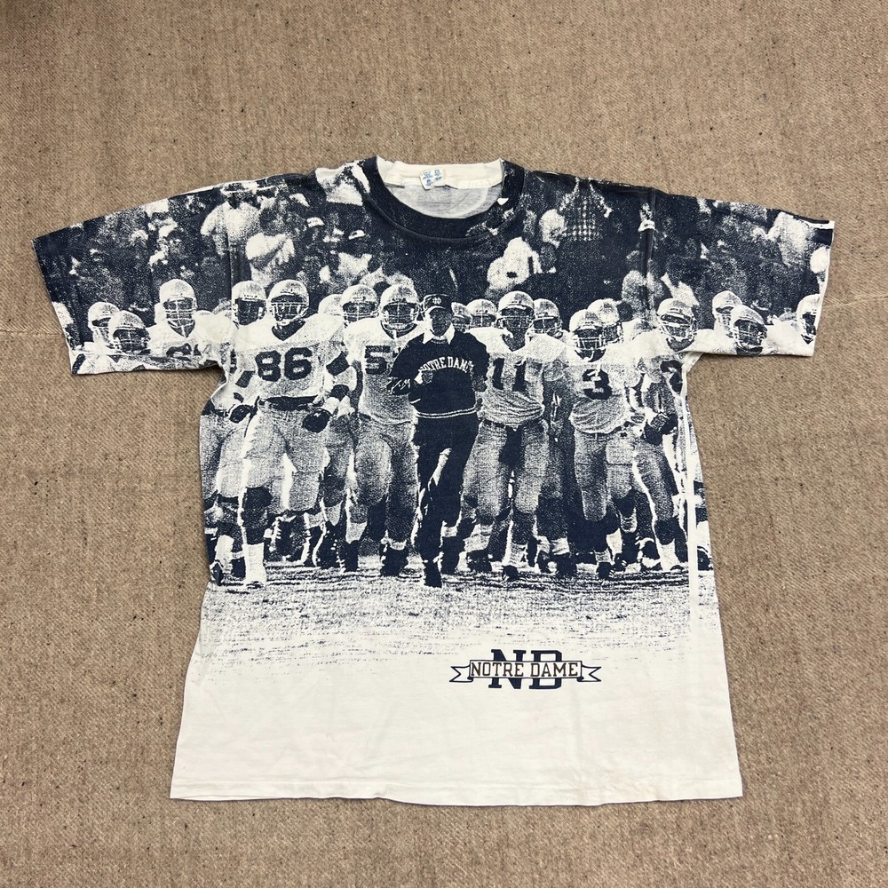 Vintage Notre Dame Football Shirt Mens Large White 1980s Champion AOP NCCA‎